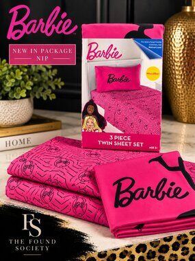 Barbie Chevron 3-Piece Twin Sheet Set Pink Microfiber NIP